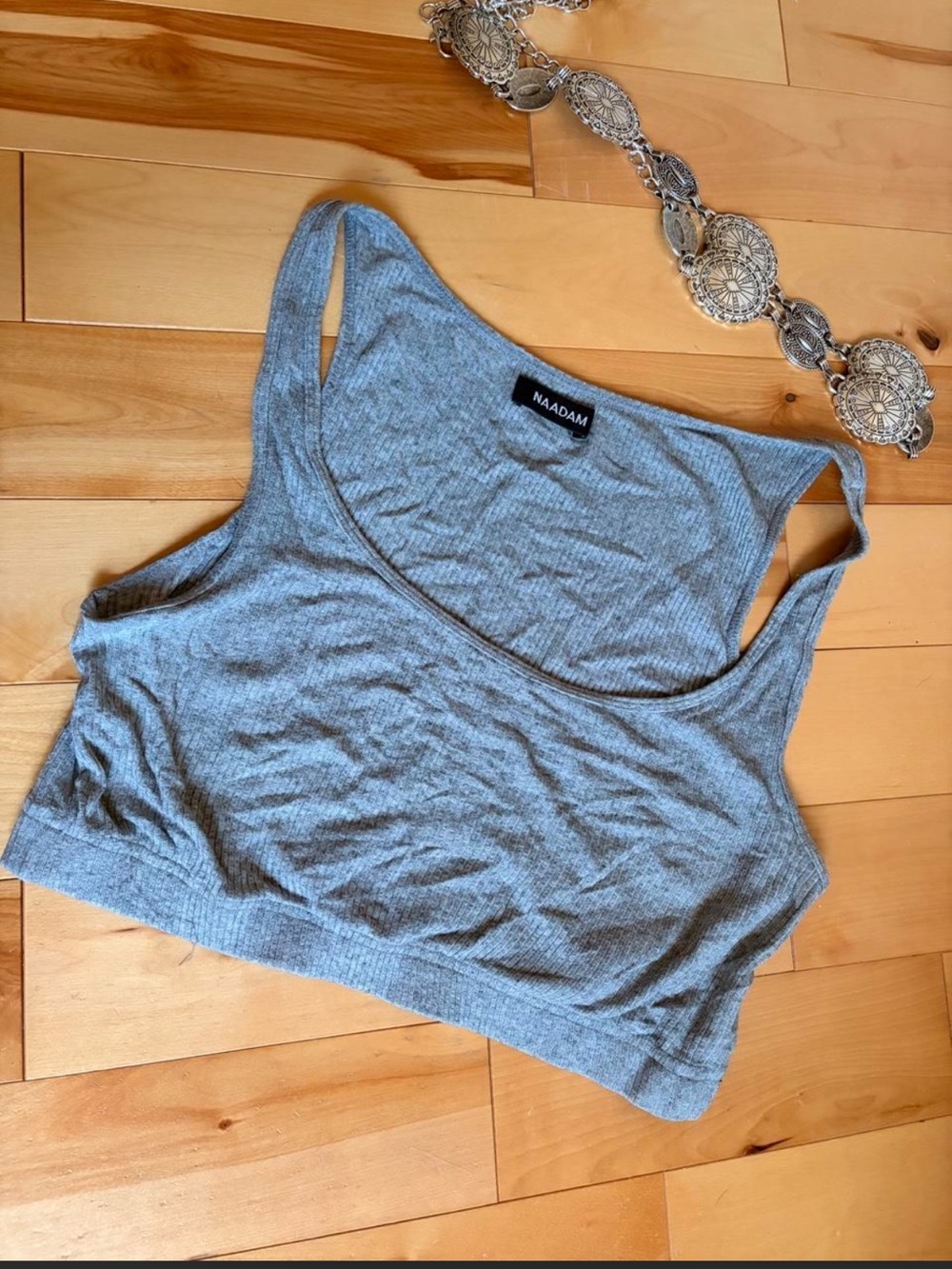 NAADAM Gray Ribbed Tank Crop Top